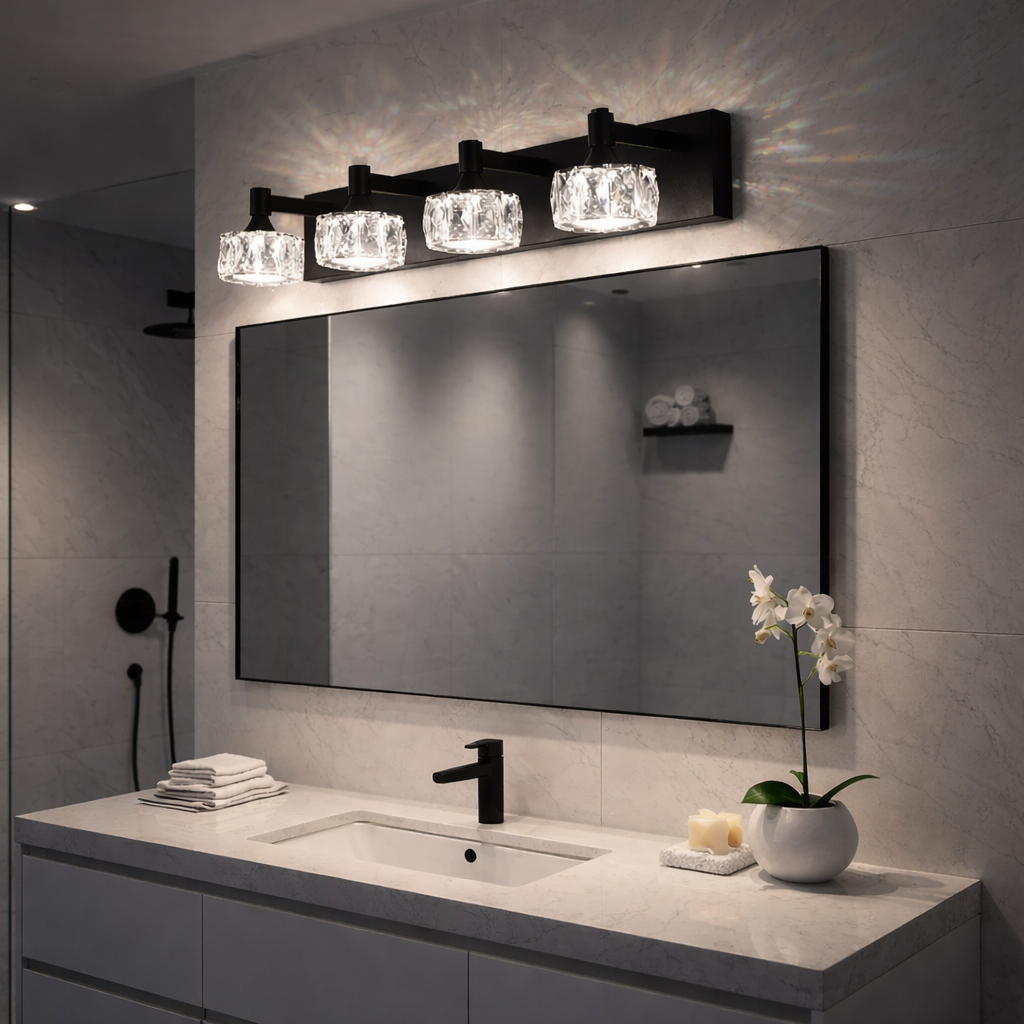 Miroir | 4-Light Crystal Glass Vanity Light — Matte Black LED